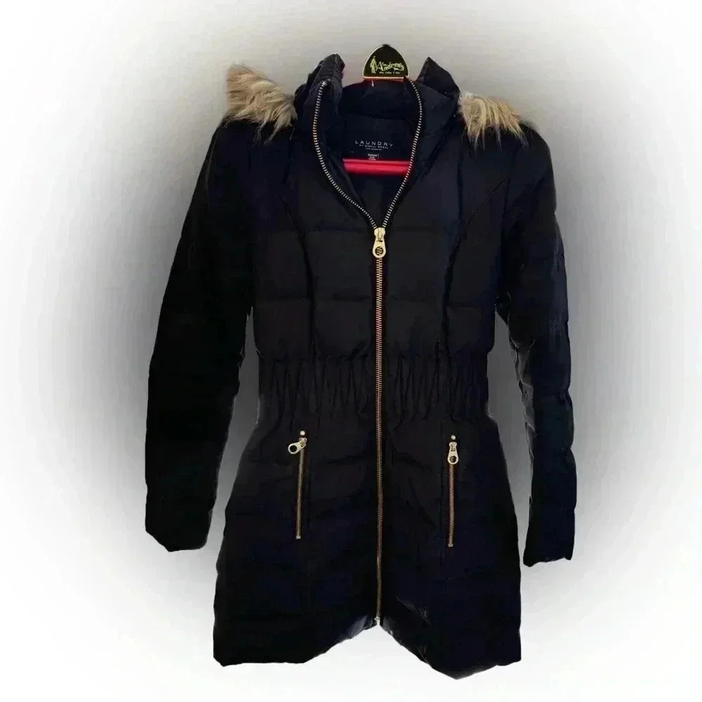 Laundry by Shelly Segel Los Angeles ladies faux fur hooded jacket in black Sz XS